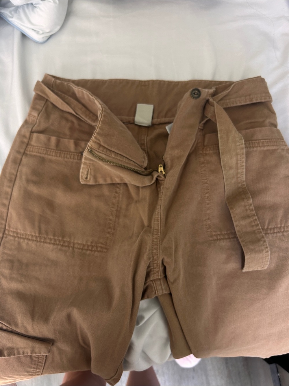 Wrap London Women’s Casual Cotton Belted Pants in Brown/khaki